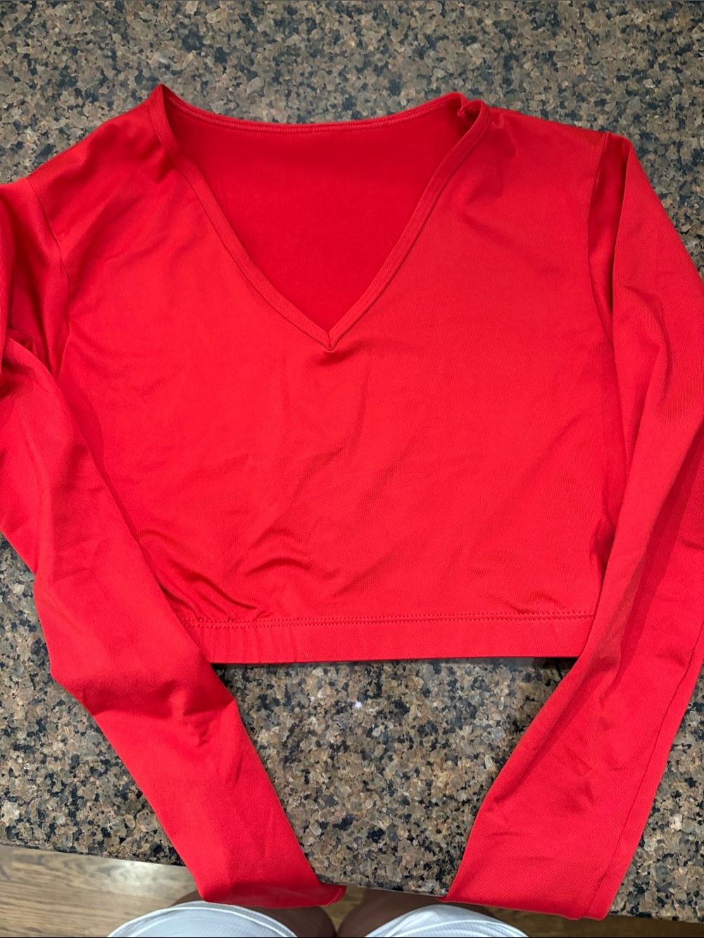 V-Neck Long Sleeve Crop Top - Red